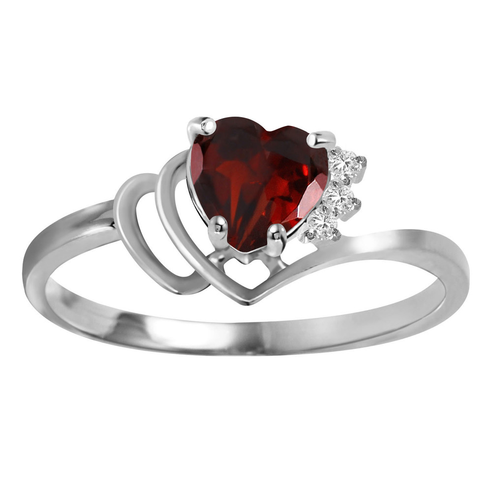 14K. SOLID GOLD RING WITH NATURAL DIAMONDS & GARNET (White Gold)